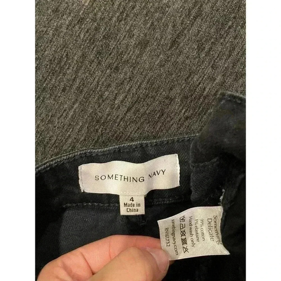 Something Navy High Waisted Bell Bottom Jeans Flare Bootcut Washed Black Denim 4 - Picture 9 of 12